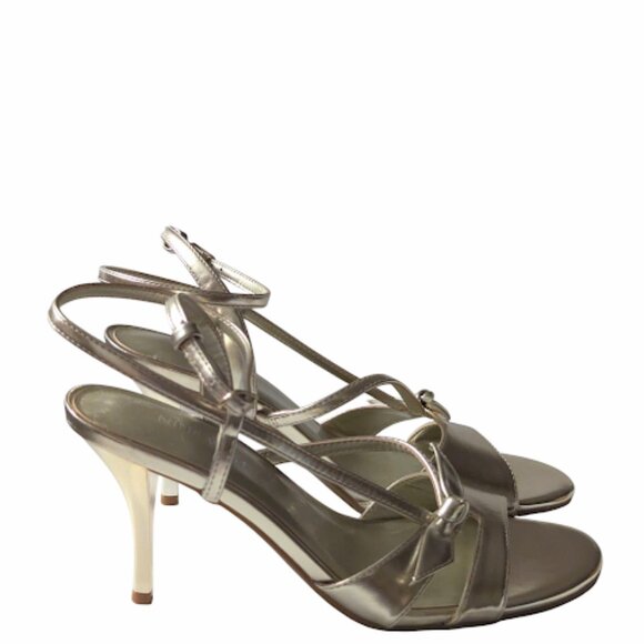 Nine West Strappy Gold High Heel Open Toe Holiday Sandals Size 8 New w/out Box - Picture 3 of 7